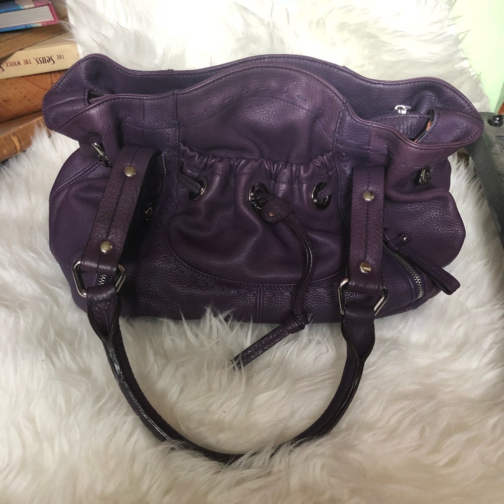 B Makowsky Purple Leather Satchel Purse NWOT